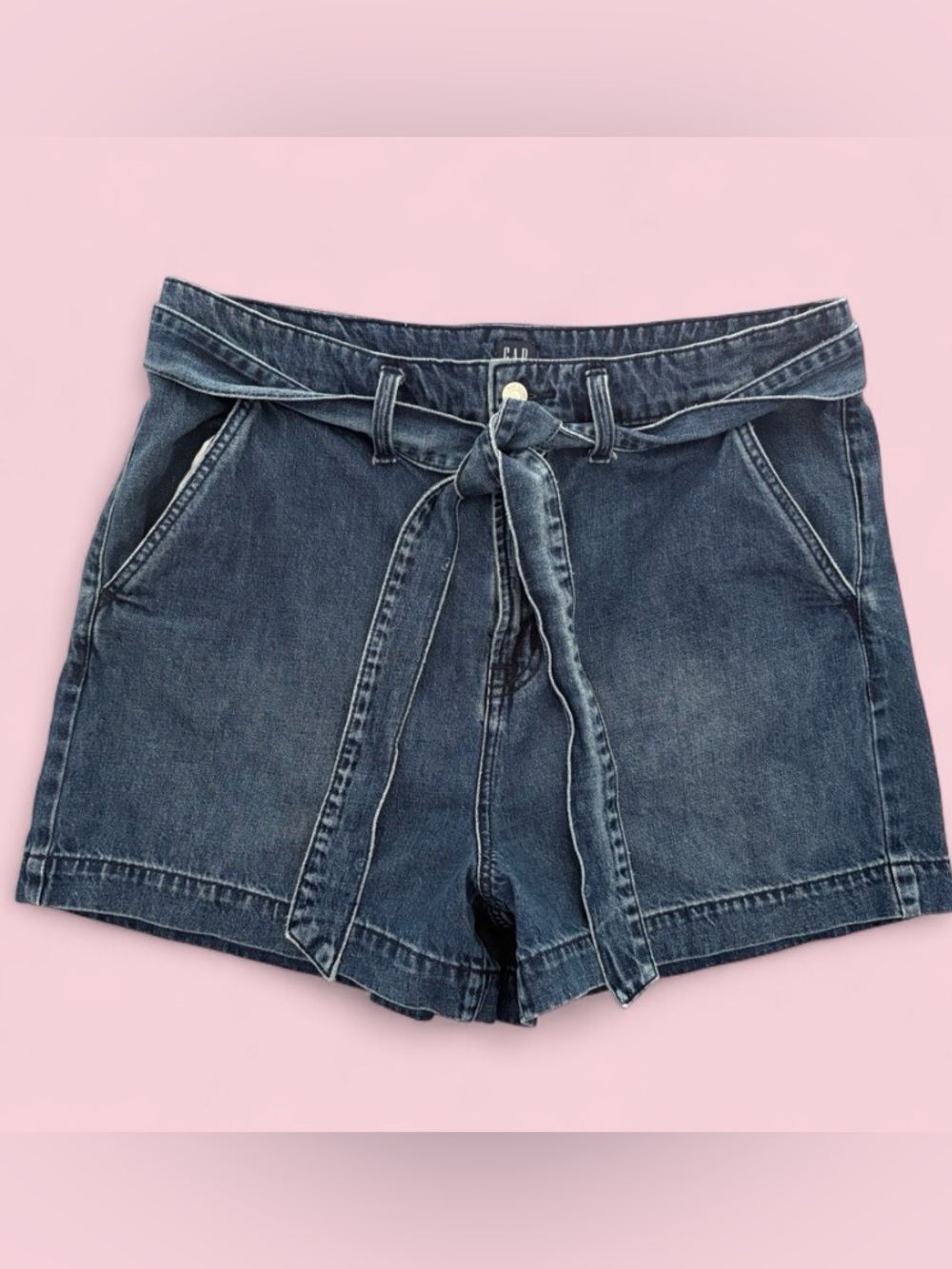 GAP Denim Blue High Rise Tie Waist Paperbag Shorts Women’s Sz 16